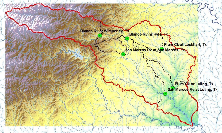 This indicates the following subwatersheds which comprise each watershed Watershed Subwatersheds Plum Ck at Lockhart, TX Plum Ck at Lockhart, TX Blanco Rv at Wimberley, TX Blanco Rv at Wimberley, TX
