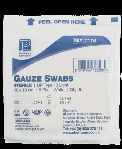 Premier Gauze Swabs Recommended for non invasive procedures such as skin cleansing, wound debridement and as components of dressing packs.