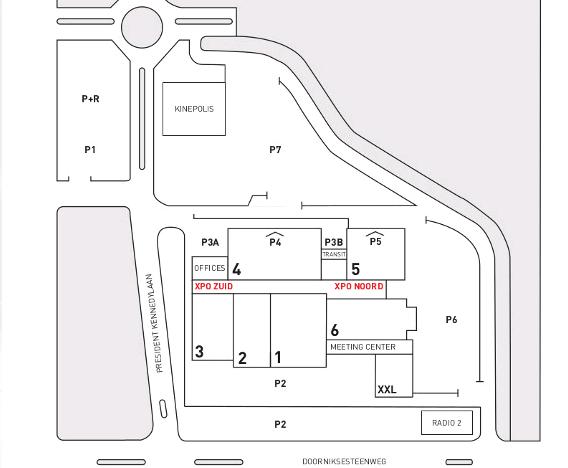 Floor map of Kortrijk Xpo Contact details Location Kortrijk Xpo - halls 1, 4, 5 and 6 Doorniksesteenweg 216, 8500 Kortrijk, Belgium Parking Exhibitors During build-up and dismantling: P2, during the