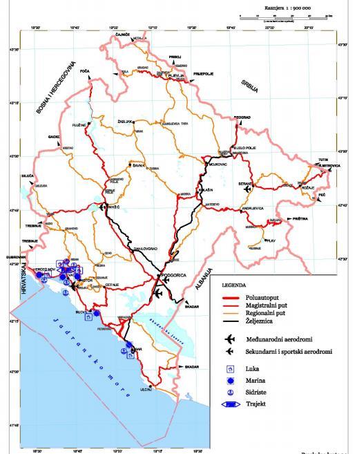 2.10.4 Material assets infrastructure Figure 2.35. Road infrastructure of Montenegro baseline state 2.10.4.1. Transportation Road transportation Length of road network in Montenegro is 6.