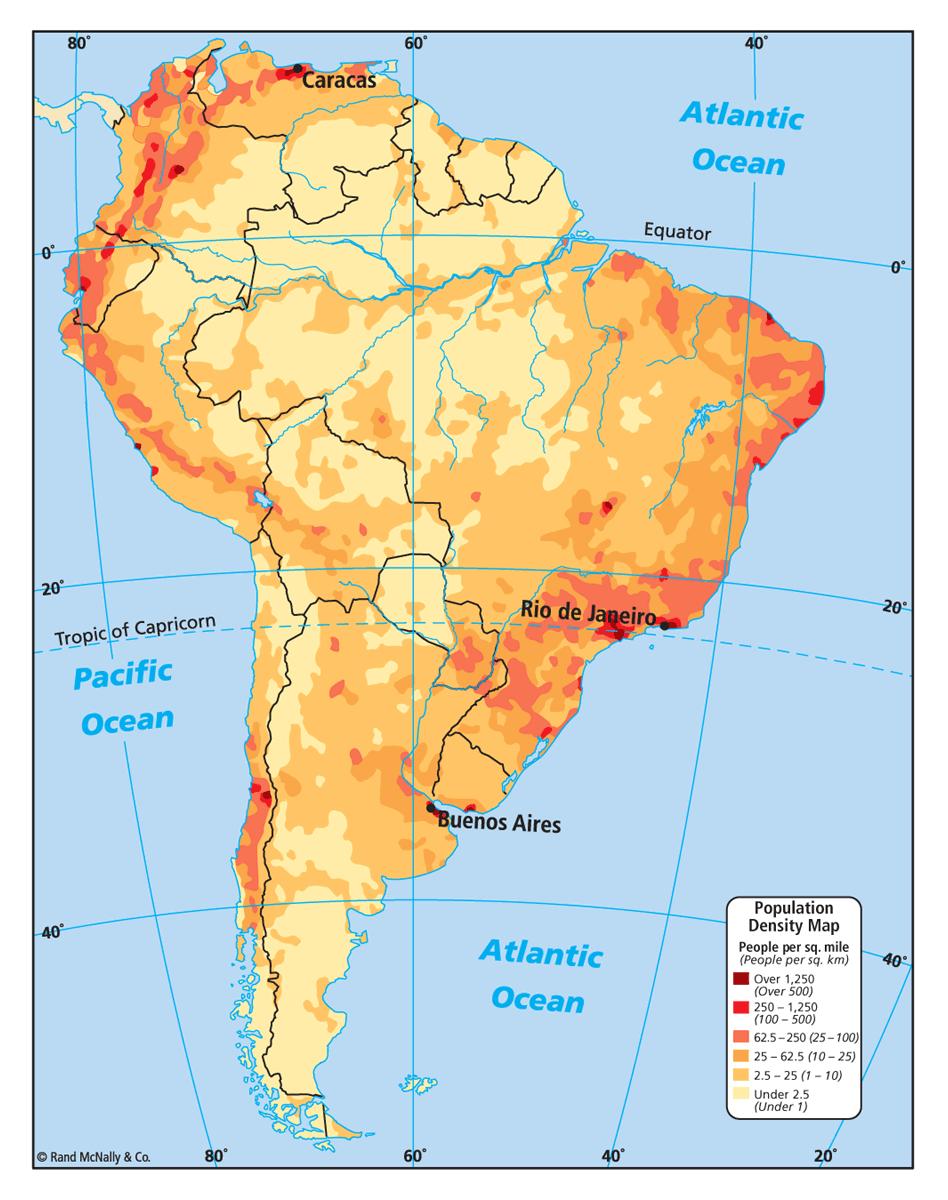 South America s population is mainly clustered near the coast, or