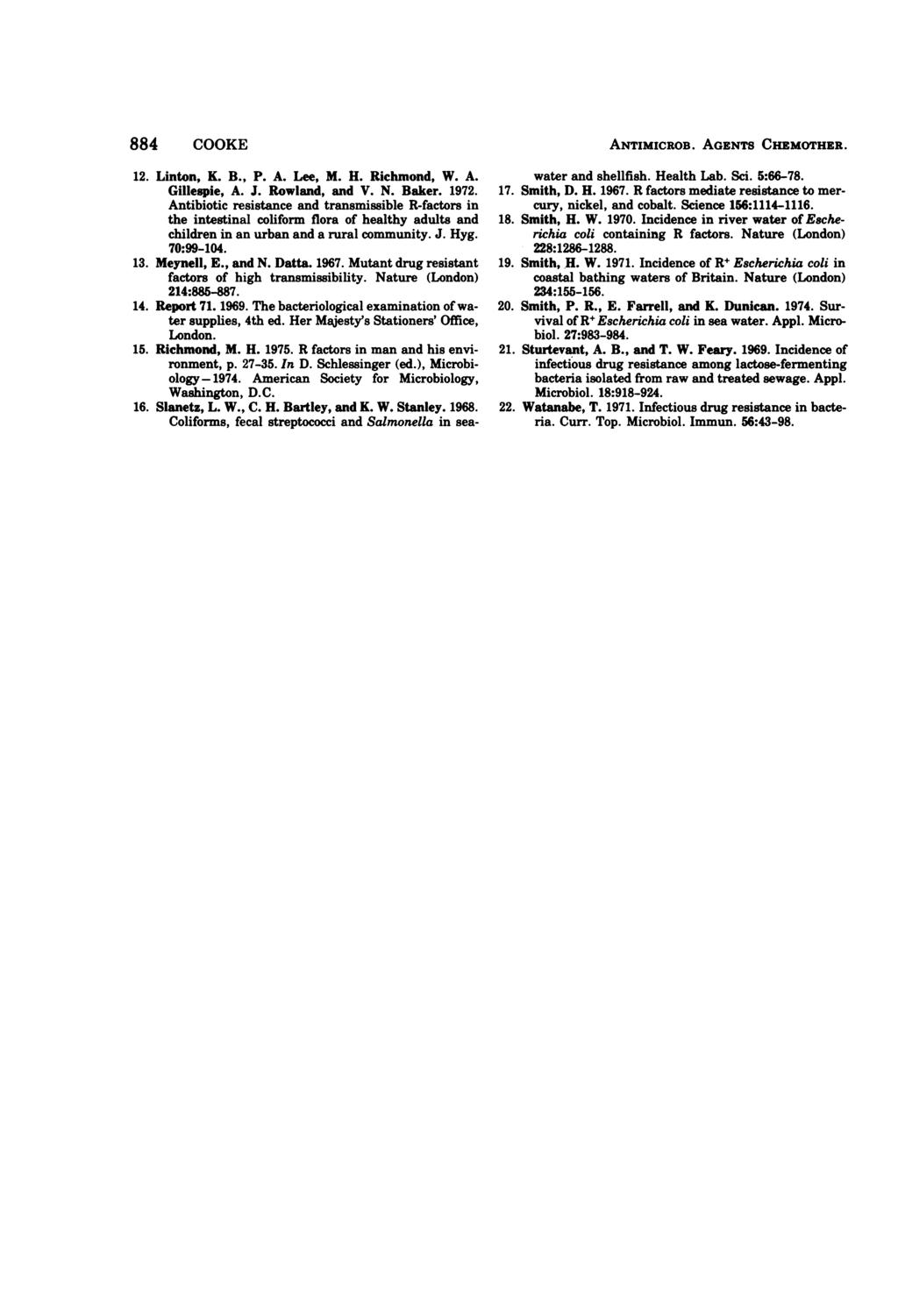 884 COOKE 12. Linton, K. B., P. A. Lee, M. H. Richmond, W. A. Gillespie, A. J. Rowlnd, nd V. N. Bker. 1972.