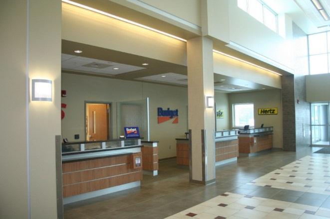 There are currently three rental car counters in the passenger terminal, each of which is currently occupied and approximately nine feet long.