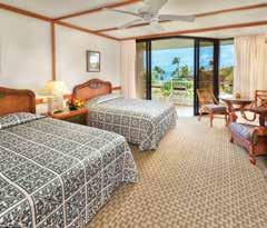 Relax in the guest rooms which feature Hawaiian décor and original artwork. Each room has comfortable balconies with views over the ocean, garden or courtyard.