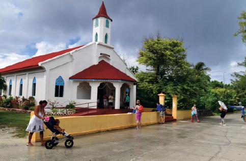 Above: The Caholic Church in Fakarava, everyone s welcome; Woodcarver in Hiva Oa; The sone iki a Pua Mau; Bananas arrive a Hiva Oa; Taiohae Cahedral;