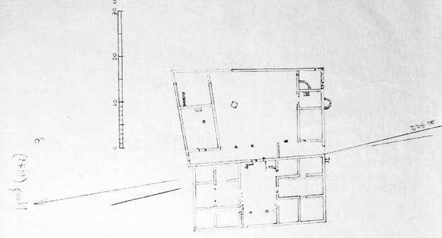 Mélanie Wolfram Fig. 20. Southeast building. Plan of 1971 (Arq. M.N.A.). was cut as well as the upper right corner. unfortunately it is impossible, to know exactly where it was found.