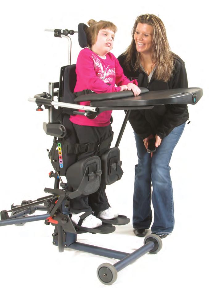 Contoured seat & back page 8 The Bantam s central positioning controller shifts between sit to stand and supine modes.