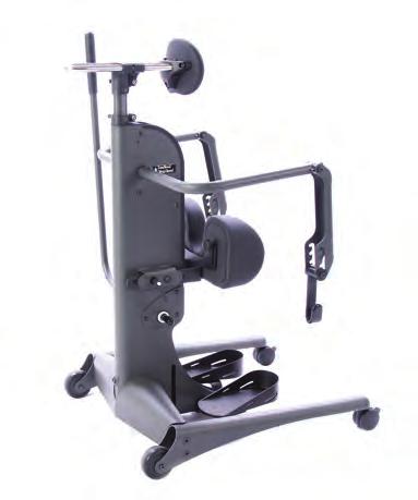 Using dual-hinged lifting arms, the StrapStand gently raises a user vertically then gradually pulls them to