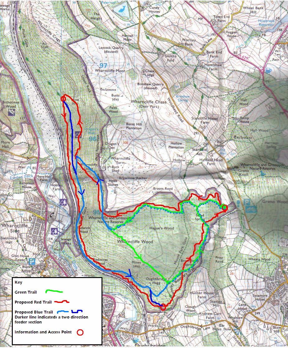 Overview We propose to create two new cross country trail within Wharncliffe woods, one to replace the existing black trail, which has become severely eroded in places, and is not well sited, this