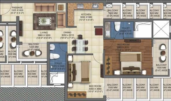 Floor Plan: 2 BHK+STUDY ROOM Super Area: 119.84 sq. mtr./1290 sq. ft. Built-up Area: 98.47 sq. mtr./1060 sq.