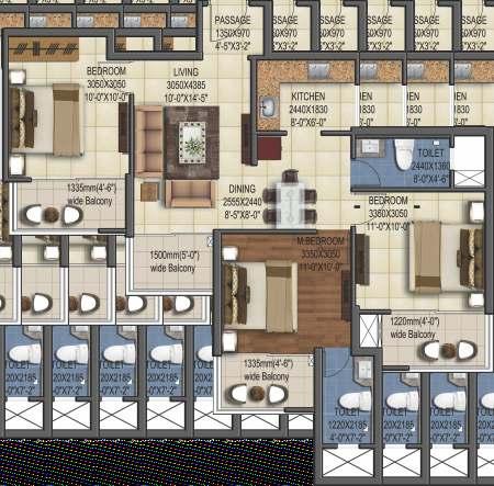 Plan: 3 BHK Super Area: 113.81 sq. mtr./1225 sq. ft. Built-up Area: 90.11 sq. mtr./970 sq. ft. Carpet Area : 69.