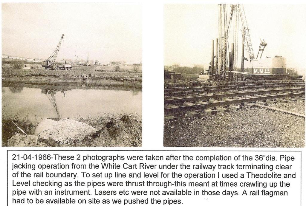One of my early tasks was to look after the laying of the main 36 dia storm-water outfall drainage system into the White Cart River passing under the Paisley-Renfrew branch railway line.
