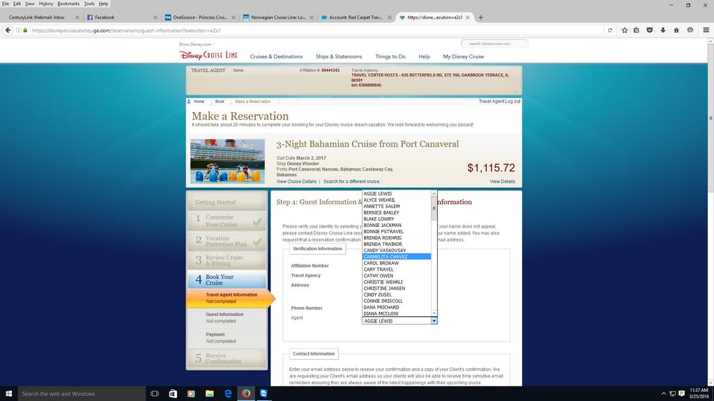 6.1 Disney Travel Agent Cruise Reservations Online Booking (Phone booking and Sabre Cruises procedures to follow) Book as you normally would for a Disney TA online reservation.