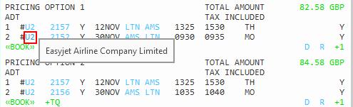 TOTAL AMOUNT 82.58GBP ADT TAX INCLUDED 1 U2157 Y 12 NOV 2 U2152 Y 30 NOV BOOK + TQ DETAILS RULES Total amount for all passengers including tax.