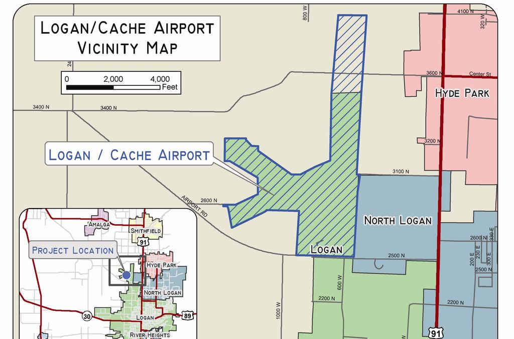 Figure 1. Vicinity Map 1.5 Commuter Airline Service History Commercial air service into and out of the Cache Valley has been intermittent over the years and none is currently available.