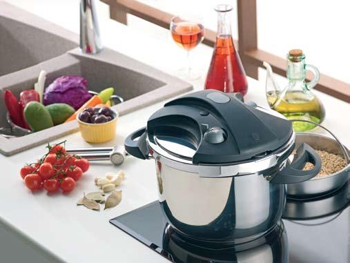 This easy to use and secure pressure cooker comes in three sizes: 6 litres, 8 litres and 10 litres.