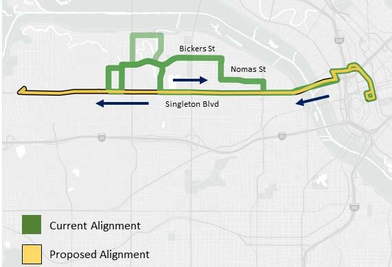 Route 52/59 West Dallas Routes would be realigned