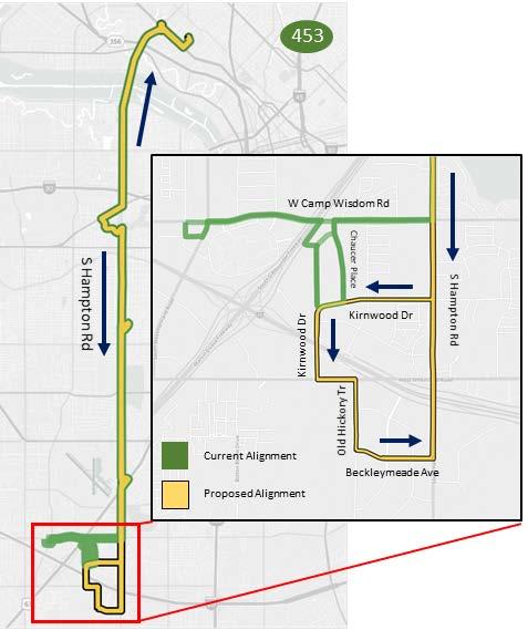 Route 453 Hampton Route would be extended to Beckleymeade, replacing service provided by Route 404 All trips would follow the same alignment between Medical