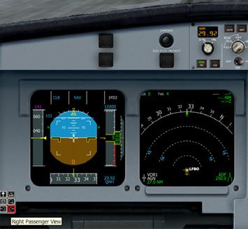 The glareshield remains visible to provide the pilot with access to the FCU, EFIS CP,... Left/Right passenger views : these icons let your passengers see from the left/right of the aircraft.