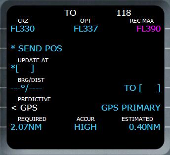 This field is exactly the same as the one shown on the INIT B page. Refer to the INIT B page section for more information about these fields. EFOB (1R) This is the fuel prediction at destination.