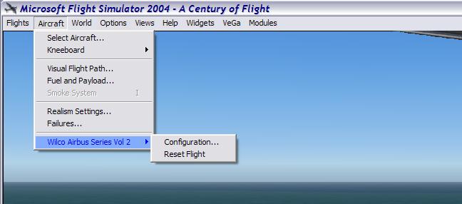 In FS2004 In FS2004 only, the configuration window is also accessible when the aircraft is loaded in FS through a new menu that appears in the Aircraft pull-down menu.