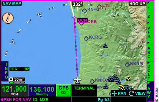 NAVIGATION MAP VIEW STYLES The pilot can choose to display the navigation map in a 360--degree or arc view as well as a VFR or IFR map.