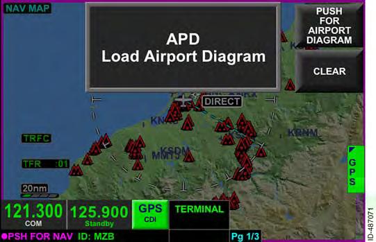 Manual Airport iagram Pop -Up Function When the MANUAL airport diagram pop--up function is active, after startup or when the indicated airspeed or groundspeed transition from greater than 30 knots to
