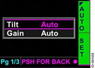 Auto tilt mode is selected when the AUTO bezel softkey label is active. The tilt annunciation field displays Tilt Auto.