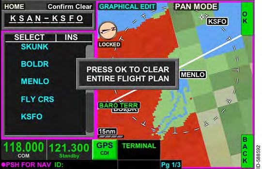 Clearing Flight Plans When necessary, entire flight plans can be removed from the flight plan waypoint list.