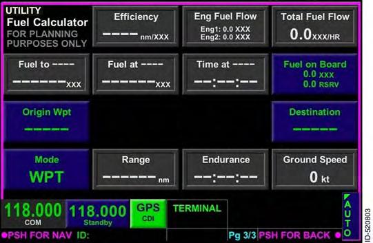The automatic fuel calculator page shown in Figure 15--161, is used for dynamic fuel planning when configured with an external fuel system.