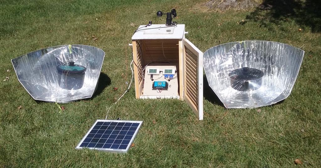 Compilation of Solar Cooker Heating Experiments, Summer 217, Rockville, MD This is a compilation of solar cooker internal temperature, solar irradiance and wind speed data collected in 217 at