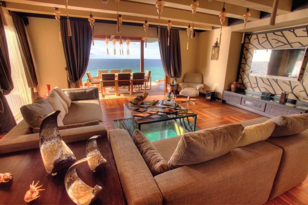 Royal Ocean Suite With its distinct location on the edge of the jetty, this split level presidential suite is an island enclave and offers two spacious bedrooms: one on the ground and the other on