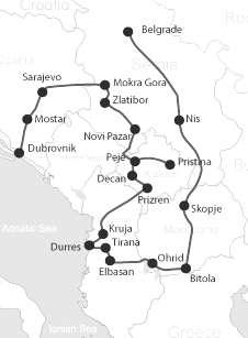 Kroacia, Bosnja & Hercegovina, Mali i Zi, Shqipëria, Kosova, Serbia, Greqia dhe Turqia. Paraqitja vizuale e disa tureve rajonale ndihmon në kuptimin dhe interpretimin e destinacioneve të përzgjedhura.