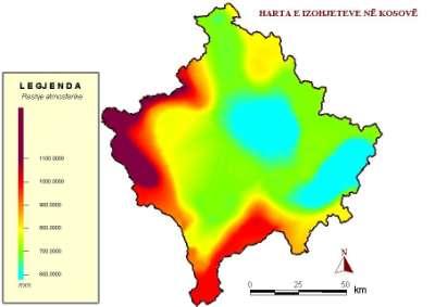 1250mm 29 etj. (Fig.12). Numri i ditëve me shi në Kosovë shkon nga 95 deri 130 ditë.