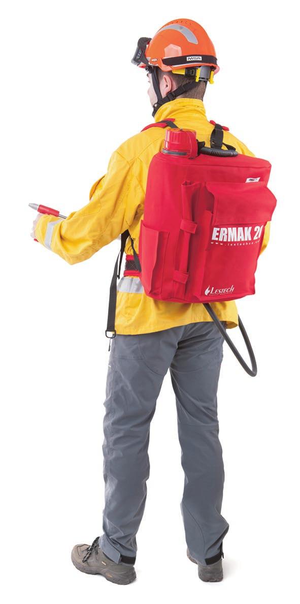 About Ermak 20 The firefighting water backpack serves for fighting of small fires, blazing of forest undergrowth and as equipment of patrols after fire liquidation or during burning the brushwood
