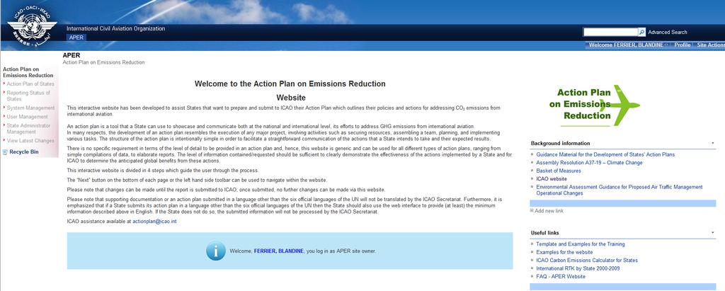 Action Plan Website (APER) ICAO Symposium on Aviation and Climate Change,