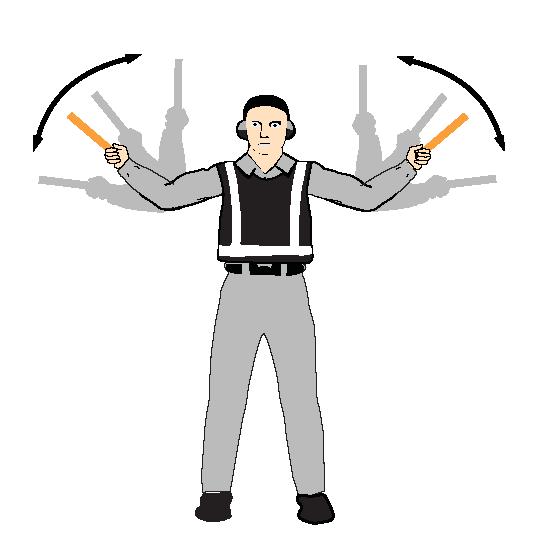 Point both arms upward, move and extend arms outward to sides of body and point with wands to direction of