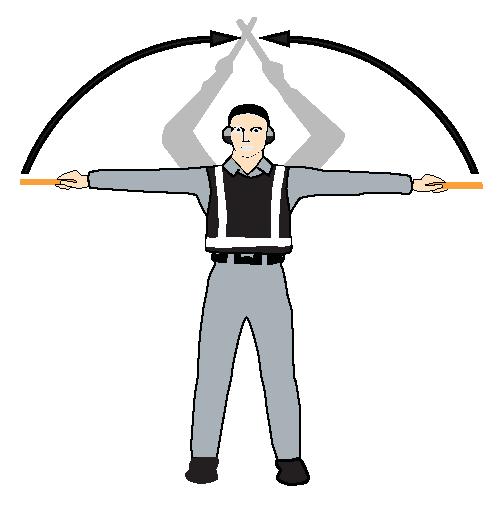 Turn left (from pilot's point of view) 5(b) With left arm and wand extended at a 90-degree angle to