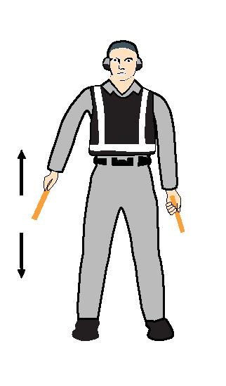 Move extended arms downwards in a "patting" gesture, moving wands up and down from waist to knees.