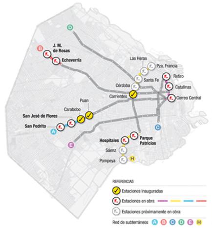 PROJECTS UNDER CONSTRUCTION OR JUST TERMINATED Extensions of the Buenos Aires Metro Lines, (see Figures below): Extension of the Metro Line D with a Parking and Workshop tunnel, to be constructed in