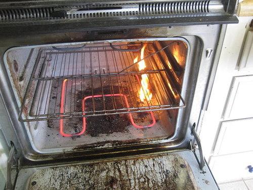the door to shut out the air Turn off the element Baking soda or salt on the fire will also put it out, if