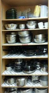 baking trays, mixers, bowels, measuring cups and spoons, towels, and cutting boards