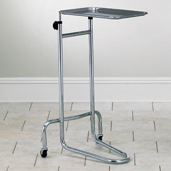 UTIL ITY CARTS Mayo In stru ment Stand with tray de signed for use un der low clear ance units, Chrome plated steel frame