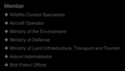 (National Committee) Member Wildlife Control Specialists Aircraft Operator Ministry of the Environment Ministry of