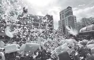 Combatants gathered in Union Square on Saturday to participate in the sixth annual New York City Pillow Fight, on International Pillow Fight Day.
