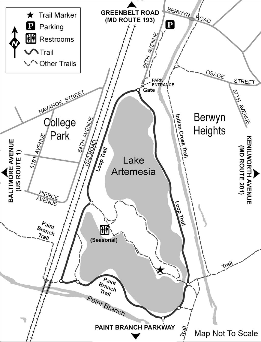 Lake Artemesia Loop Trail Location: 8200 55th Avenue, Berwyn Heights, MD 20740 Trail Length: 1.