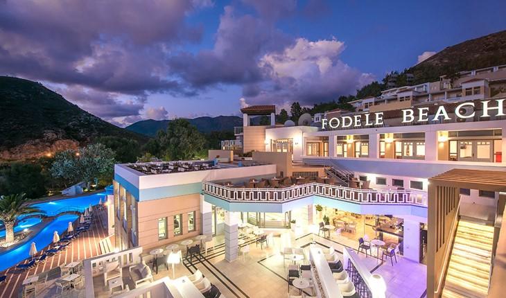 Fodele Beach and Water Park Holiday Resort The 5-star Fodele Beach & Water Park Holiday Resort is located on a hill, with a beautiful view of the sea and the surroundings, near a private sandy beach