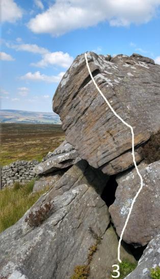 1/ Crack and Arête 5* The cracked arête above the drystone wall. Place mats carefully.