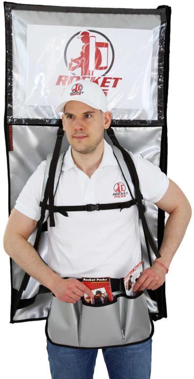 Quick change of the advertising message Vendor s Apron with three front-pockets for flyers, samples, flyers etc.