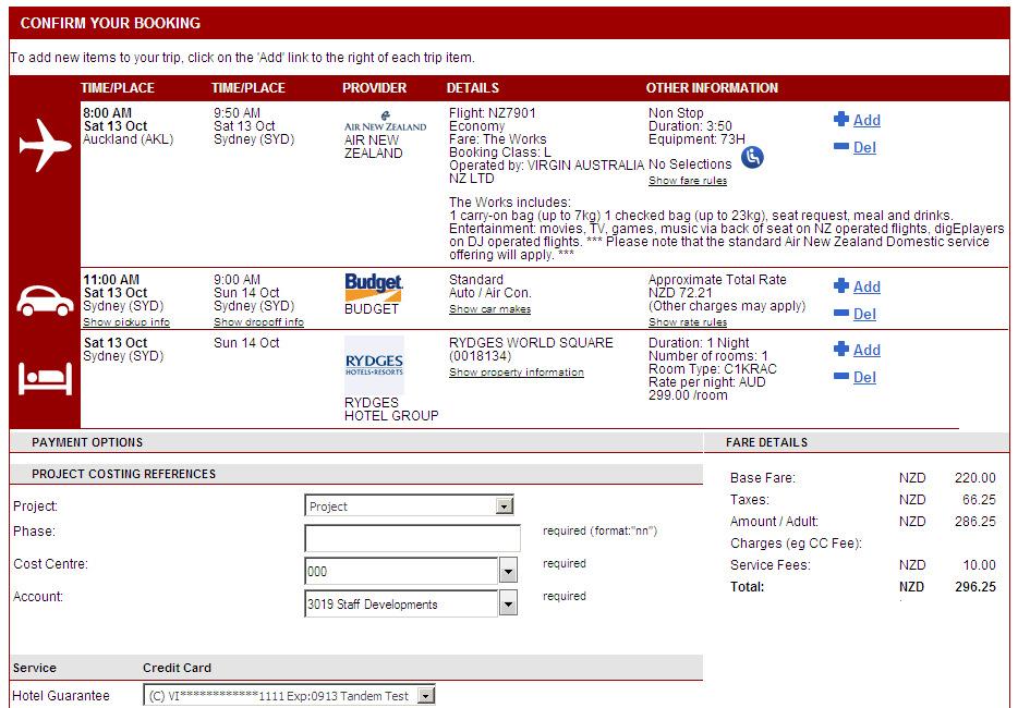 Confirm Itinerary Once you have selected your flight options a summary of your itinerary will display.